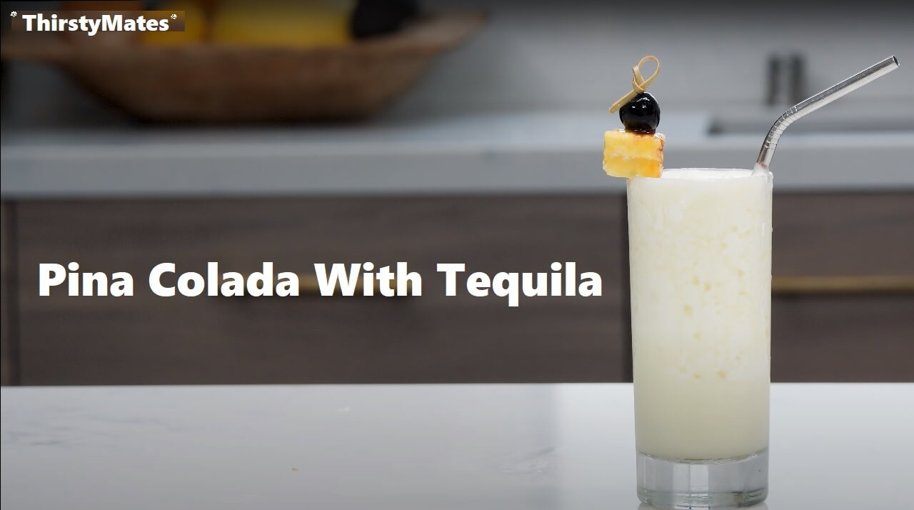Pina Colada With Tequila Served With Black Cherry