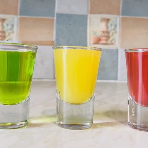Stoplight Shot with 3 Glasses, Red, Yellow, and Green